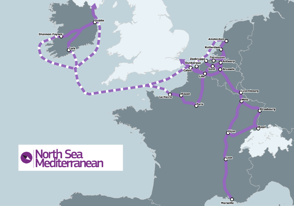 North Sea – Mediterranean Corridor alignment including maritime links