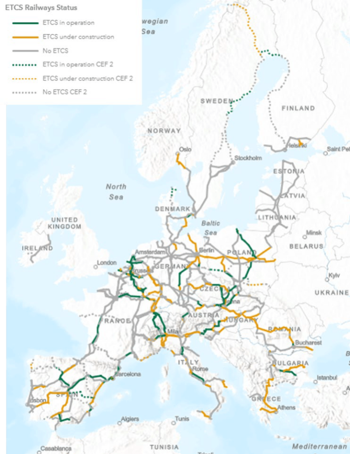 ERTMS Map Deployment status in CNC in June 2022