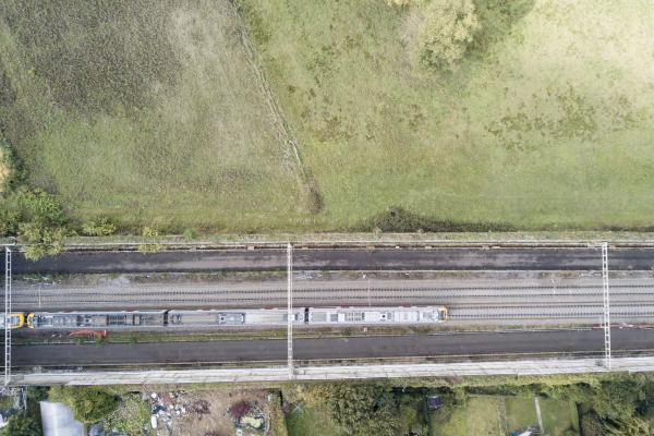 Aerial views of roads and railway tracks	